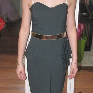ASOS Black strapless cocktail with gold belt sz4